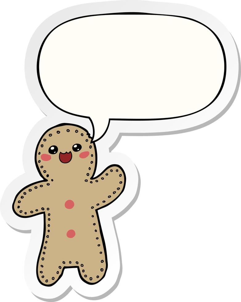 cartoon gingerbread man and speech bubble sticker vector