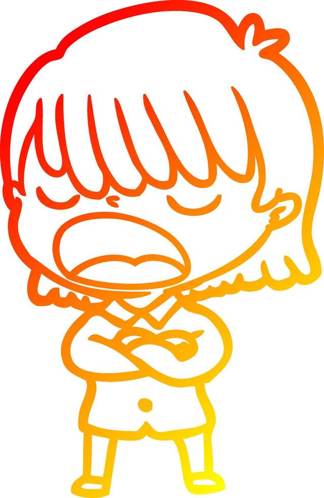 warm gradient line drawing cartoon woman talking loudly vector