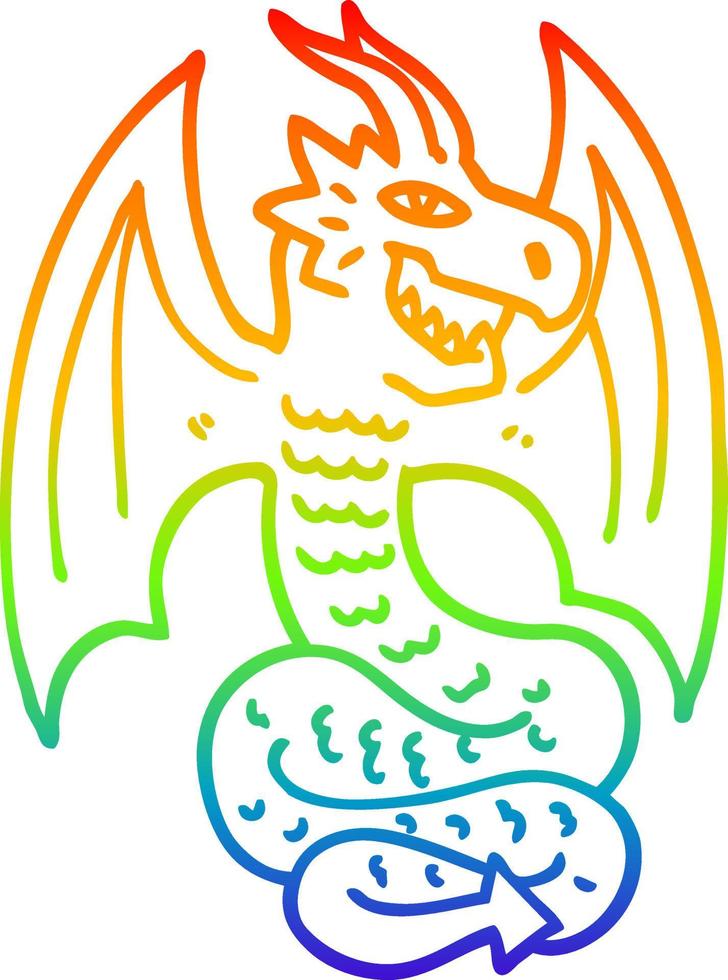 rainbow gradient line drawing cartoon dragon vector