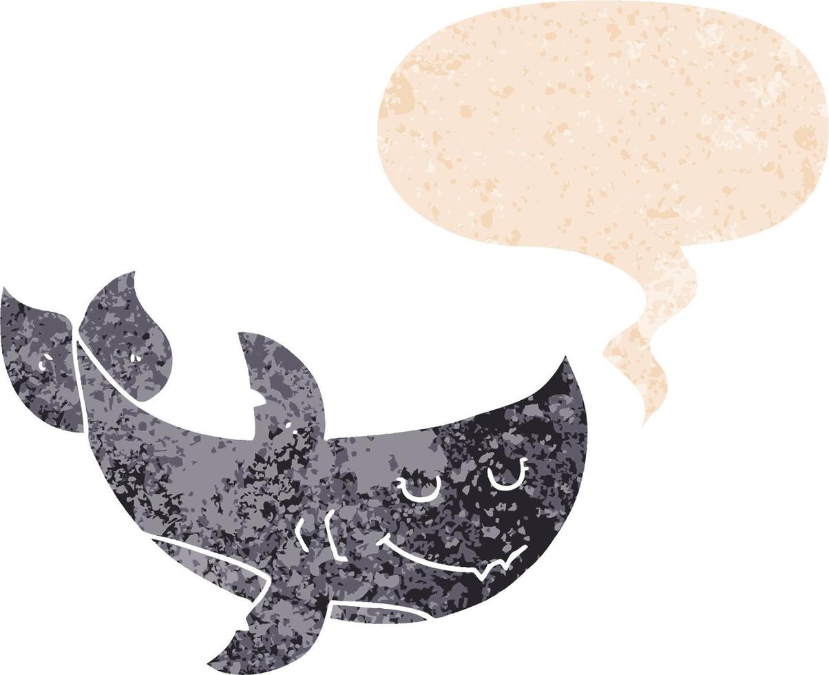 cartoon shark and speech bubble in retro textured style vector