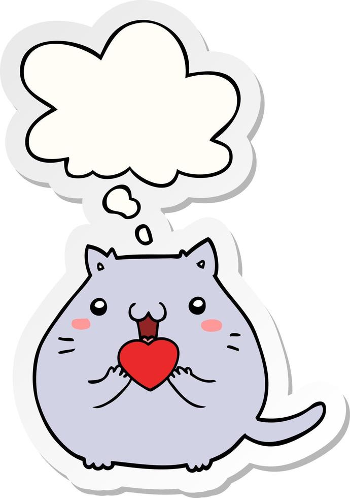 cute cartoon cat in love and thought bubble as a printed sticker vector