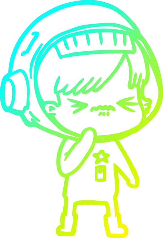cold gradient line drawing angry cartoon space girl vector