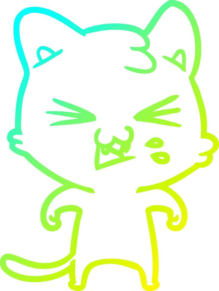 cold gradient line drawing cartoon cat hissing vector