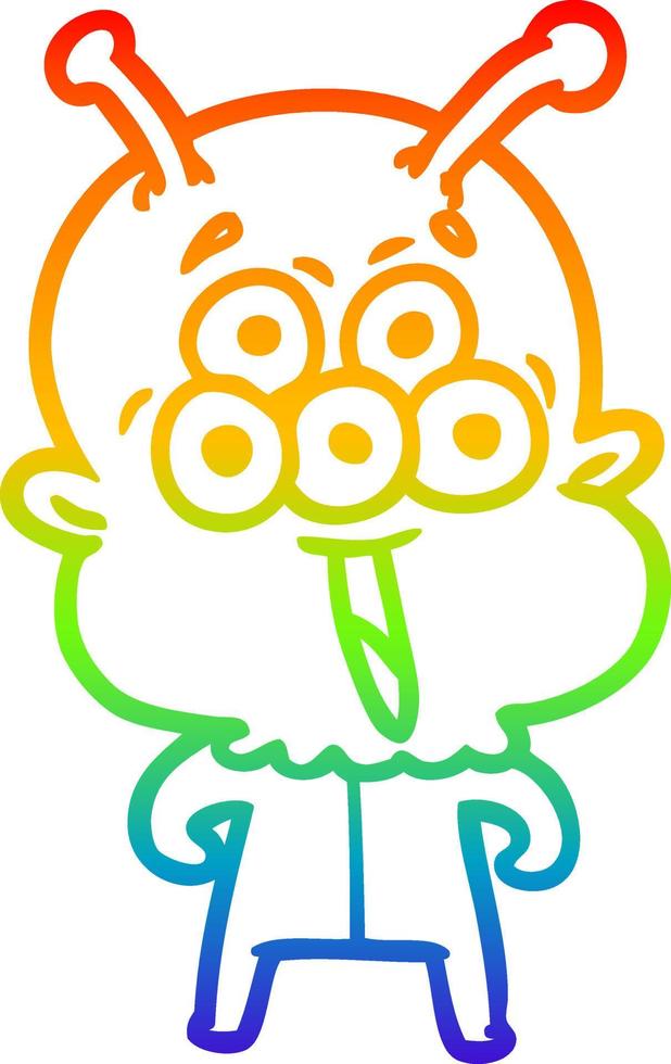 rainbow gradient line drawing happy cartoon alien vector