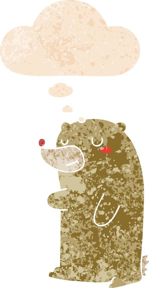 cute cartoon bear and thought bubble in retro textured style vector