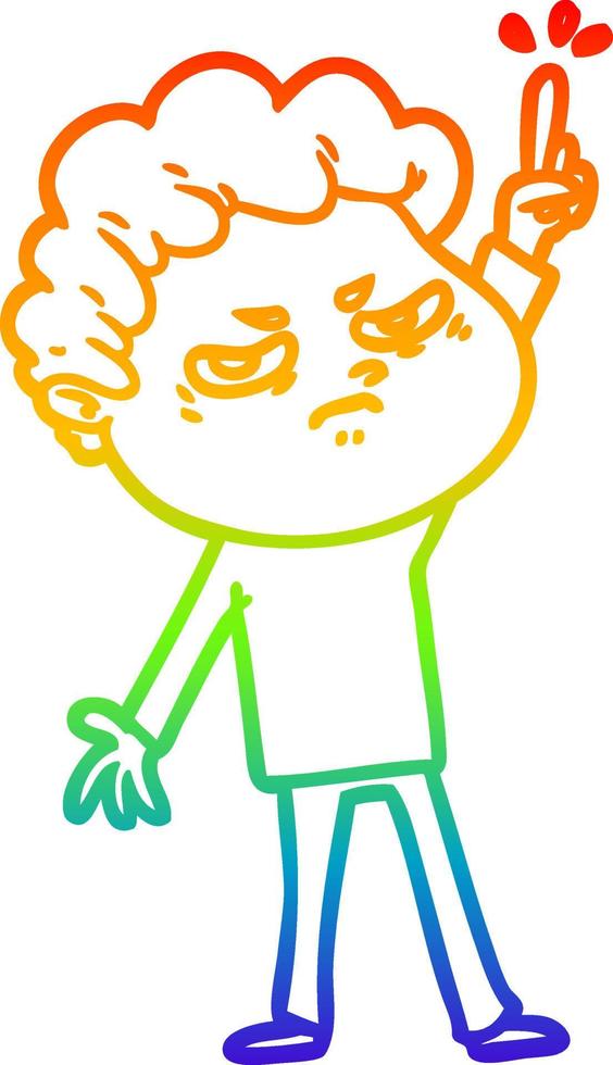 rainbow gradient line drawing cartoon angry man vector