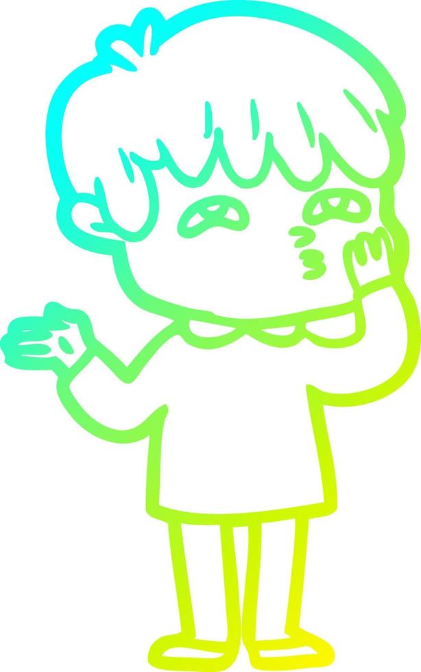 cold gradient line drawing cartoon man confused vector