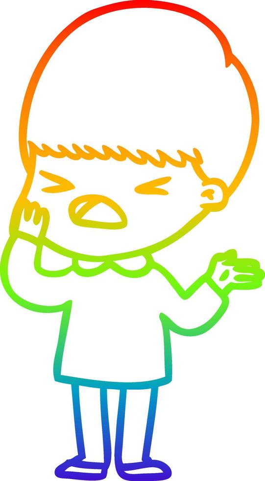 rainbow gradient line drawing cartoon stressed man vector