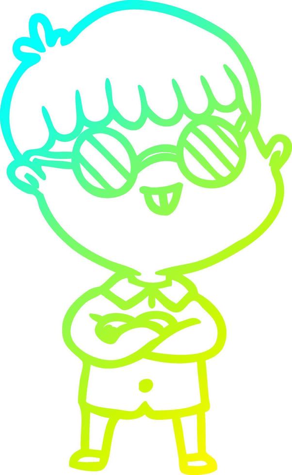 cold gradient line drawing cartoon boy wearing spectacles vector