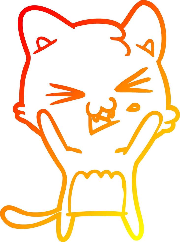 warm gradient line drawing cartoon cat hissing vector