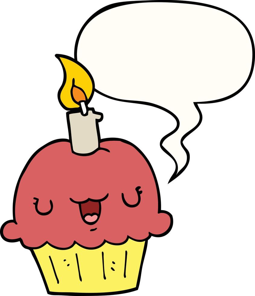 caricatura, cupcake, y, burbuja del discurso vector