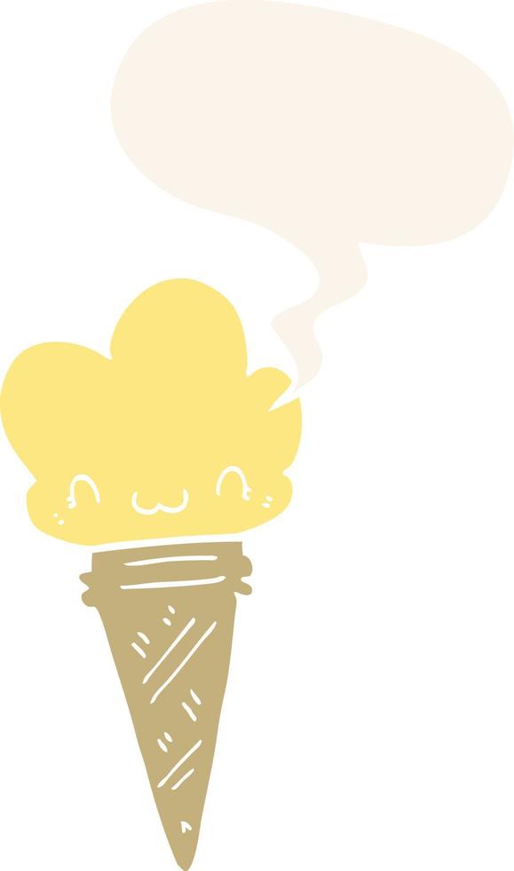 cartoon ice cream and face and speech bubble in retro style vector