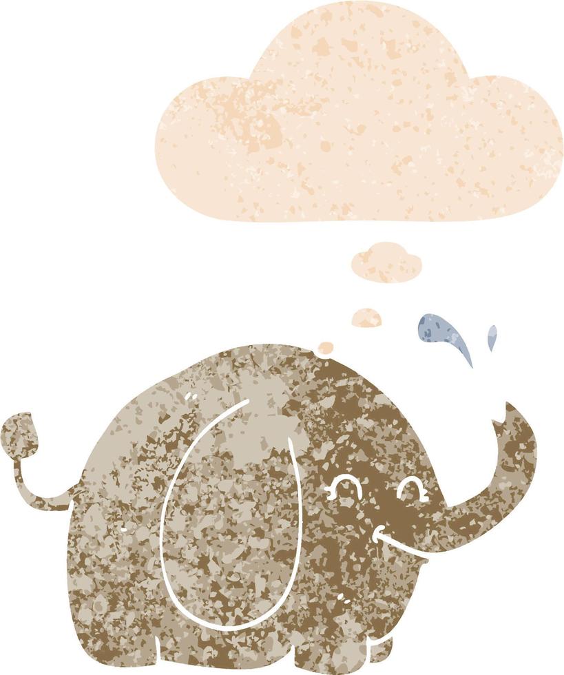 cartoon elephant and thought bubble in retro textured style vector