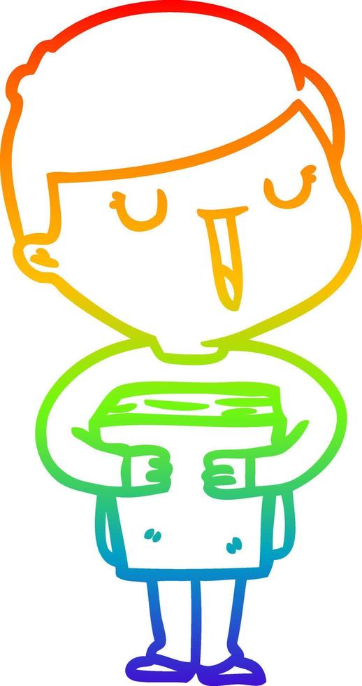 rainbow gradient line drawing cartoon happy boy talking about his book vector