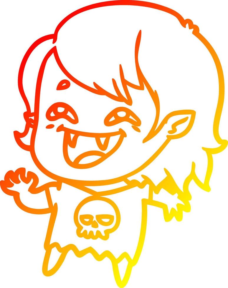 warm gradient line drawing cartoon laughing vampire girl vector