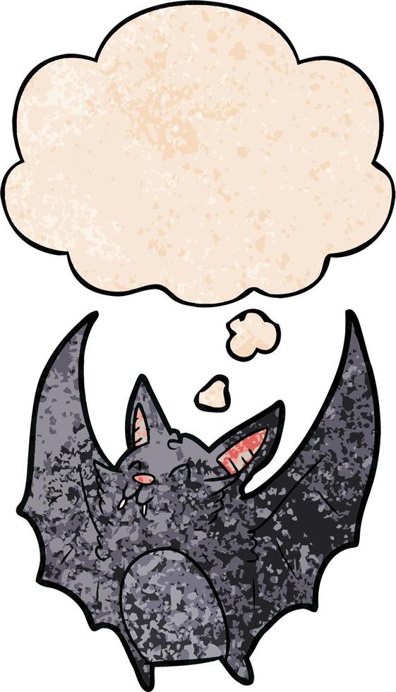 cartoon halloween bat and thought bubble in grunge texture pattern style vector