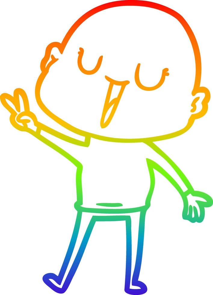 rainbow gradient line drawing happy cartoon bald man vector