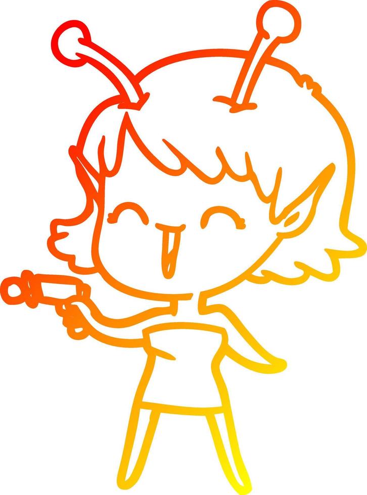 warm gradient line drawing cartoon alien girl laughing vector