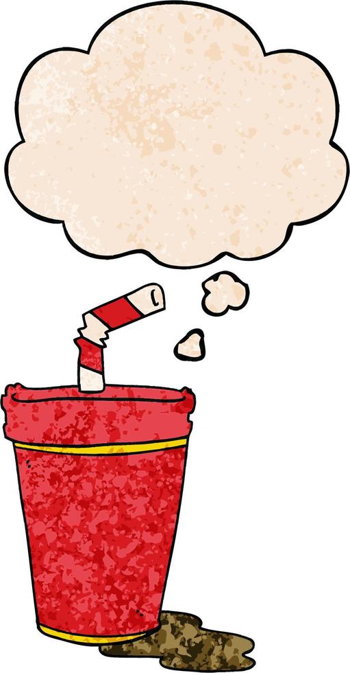 cartoon soda cup and thought bubble in grunge texture pattern style vector