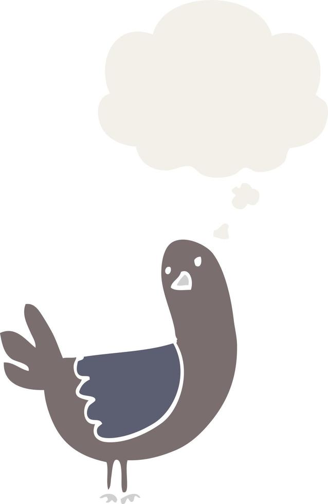 cartoon pigeon and thought bubble in retro style vector