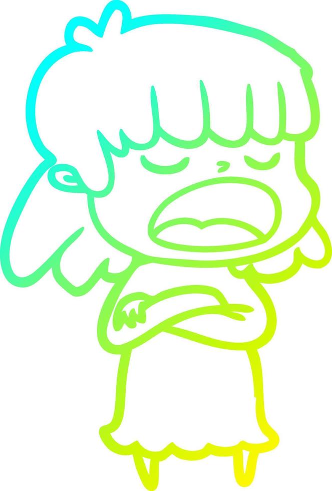 cold gradient line drawing cartoon woman talking loudly vector