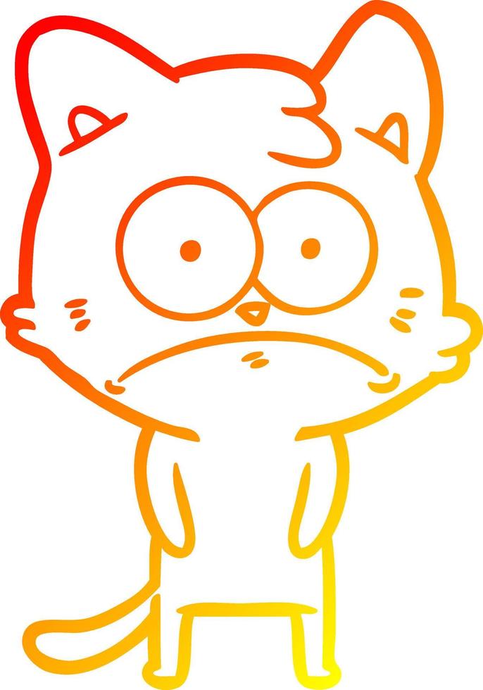 warm gradient line drawing cartoon nervous cat vector