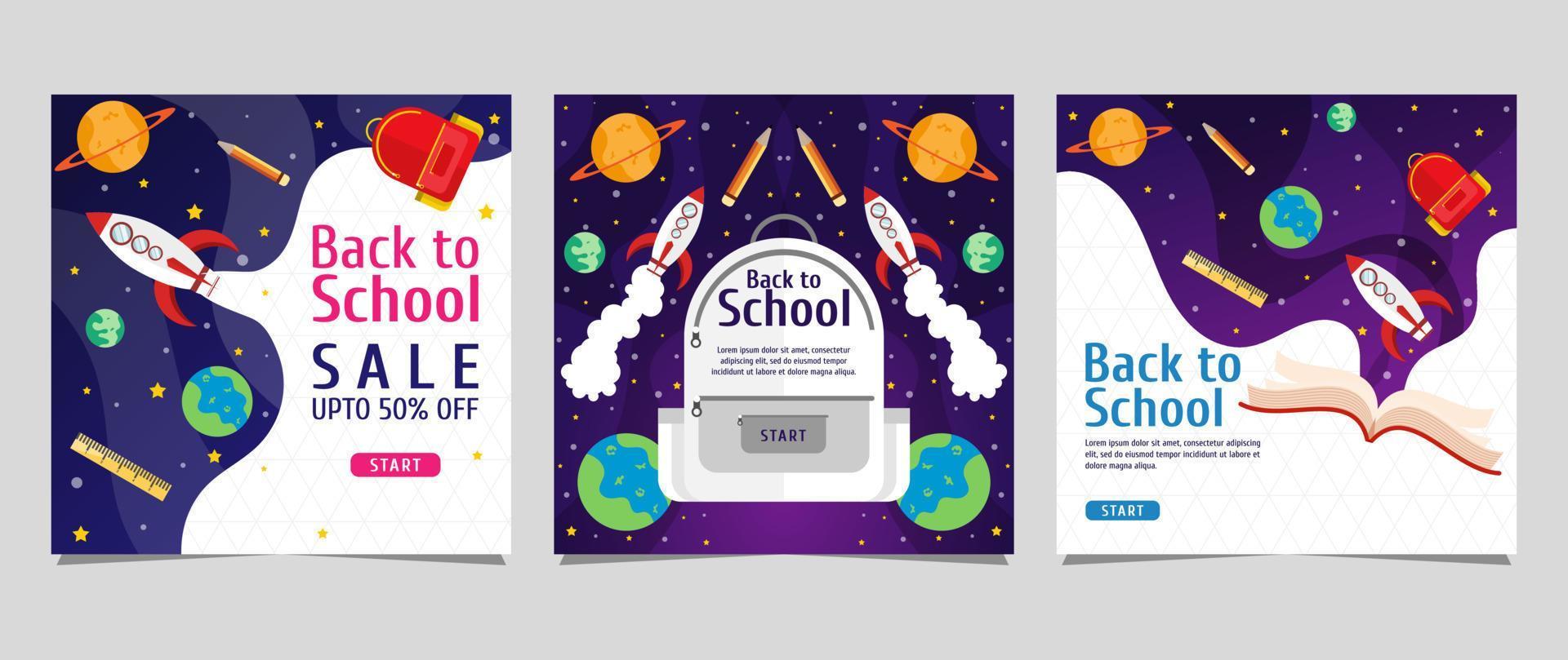 Back to school social media post template design. For web ads, postcard, card, business messages, discount flyers and big sale banners vector