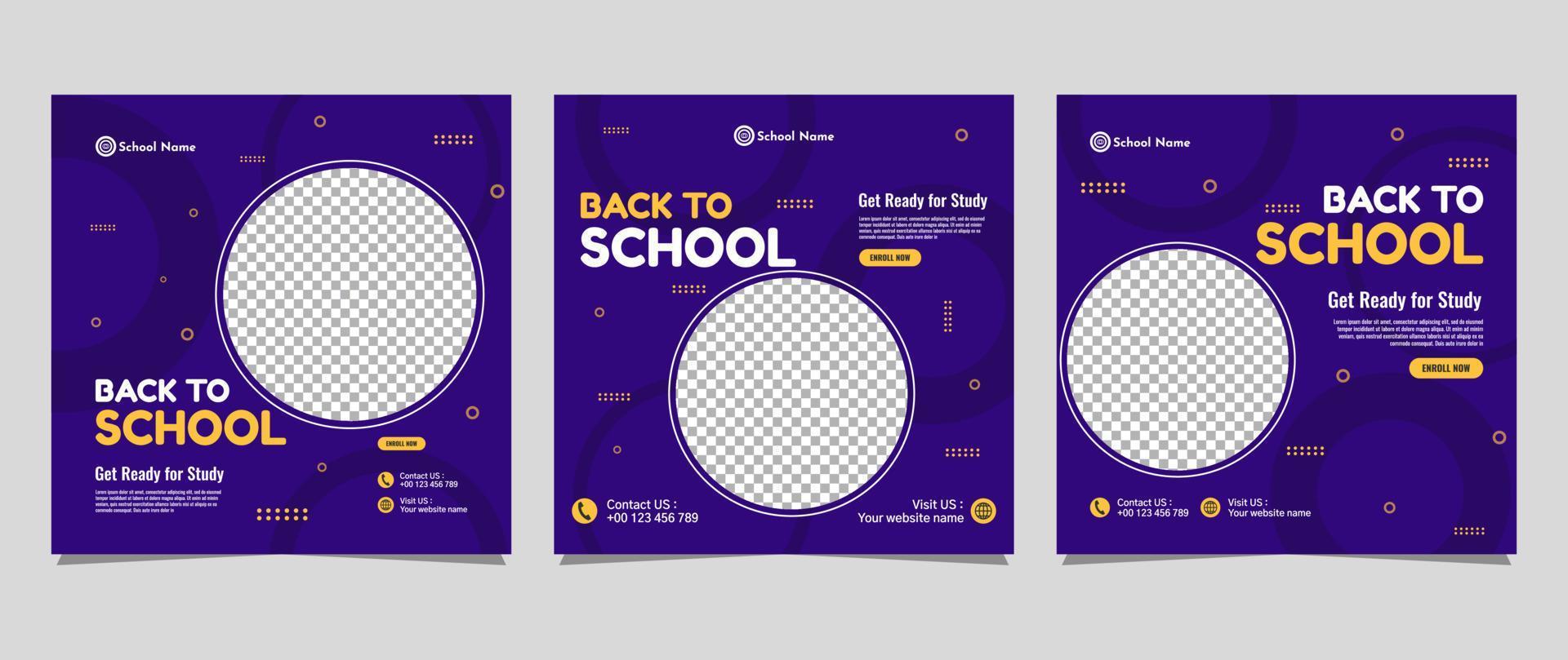 Back to school social media post template design. For web ads, postcard, card, business messages, discount flyers and big sale banners vector