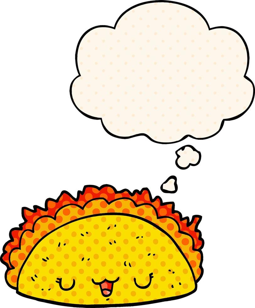 cartoon taco and thought bubble in comic book style vector