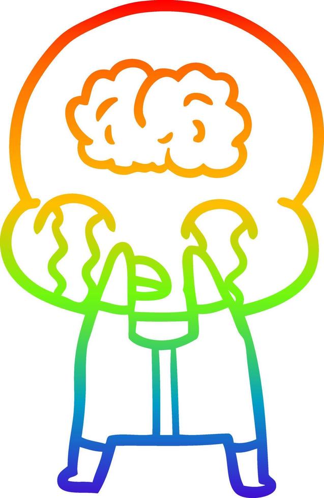 rainbow gradient line drawing cartoon big brain alien crying vector