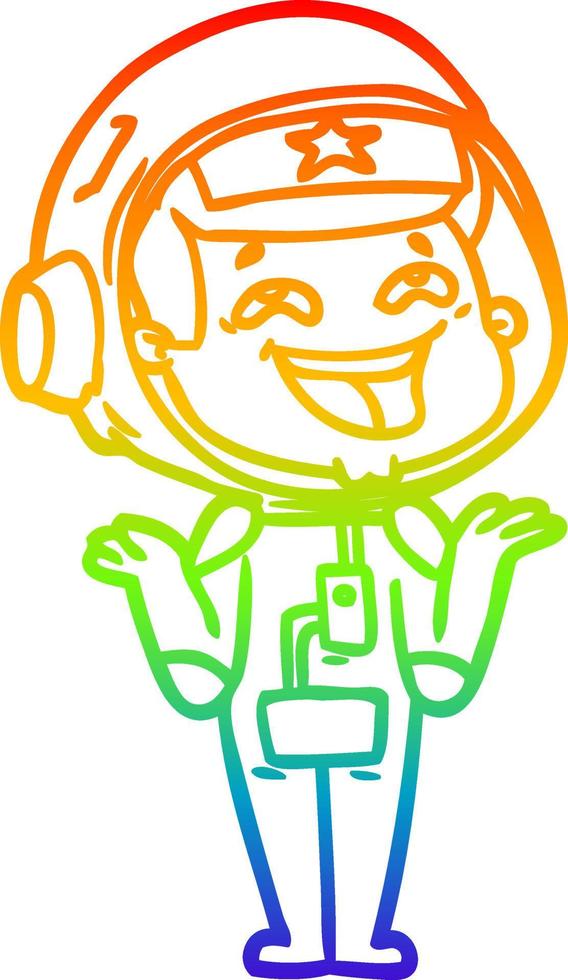 rainbow gradient line drawing cartoon laughing astronaut vector