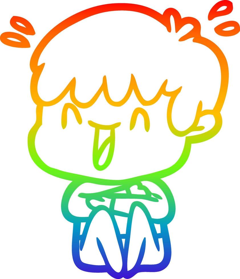 rainbow gradient line drawing cartoon laughing boy vector