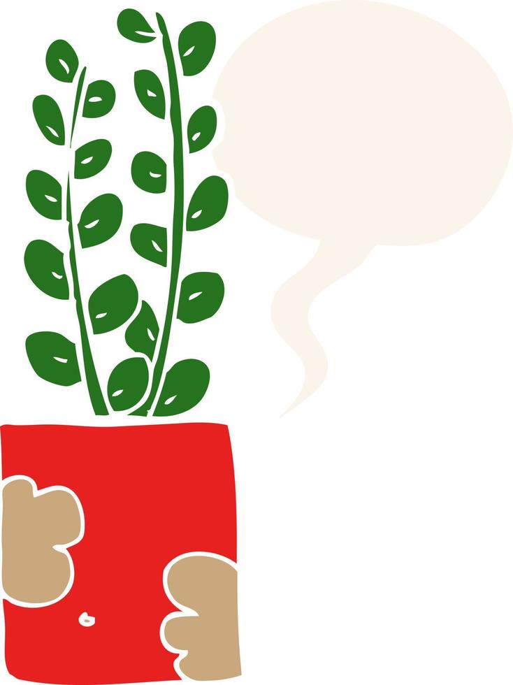 cartoon plant and speech bubble in retro style vector