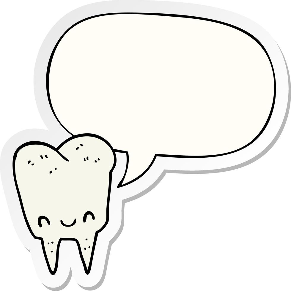 cartoon tooth and speech bubble sticker vector