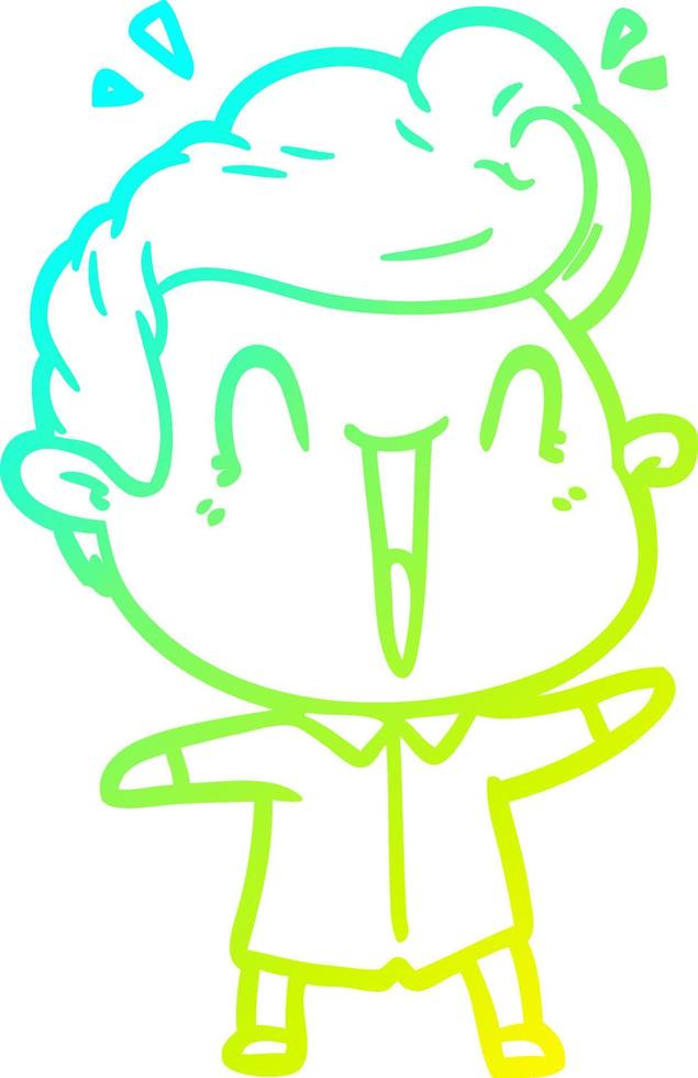 cold gradient line drawing cartoon excited man vector