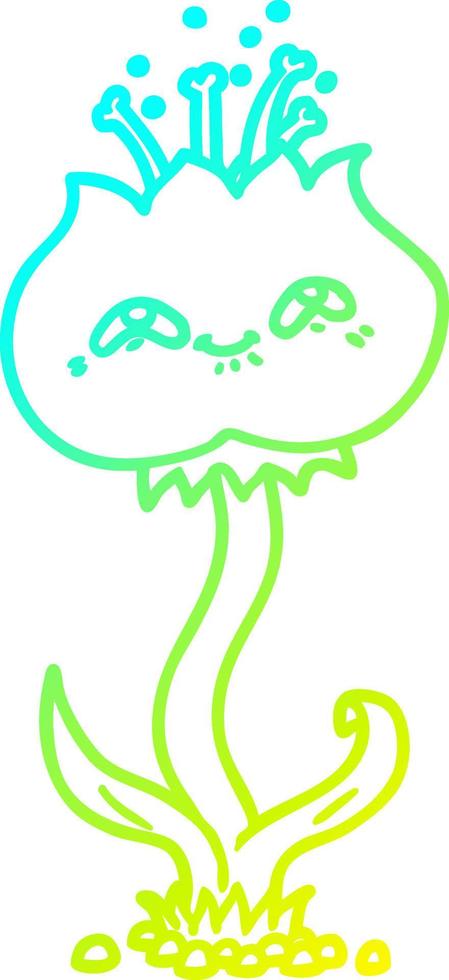 cold gradient line drawing cute cartoon flower vector