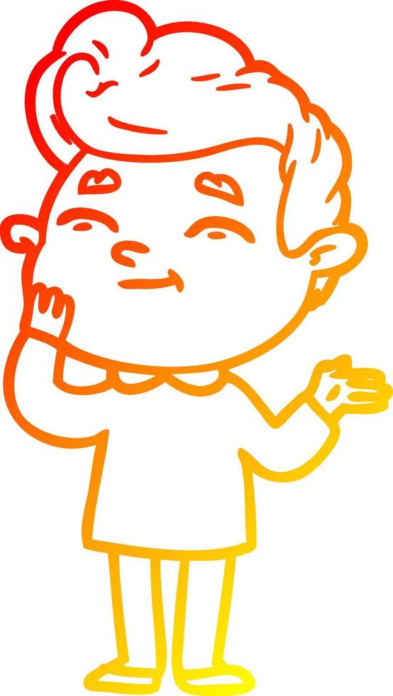 warm gradient line drawing happy cartoon man vector