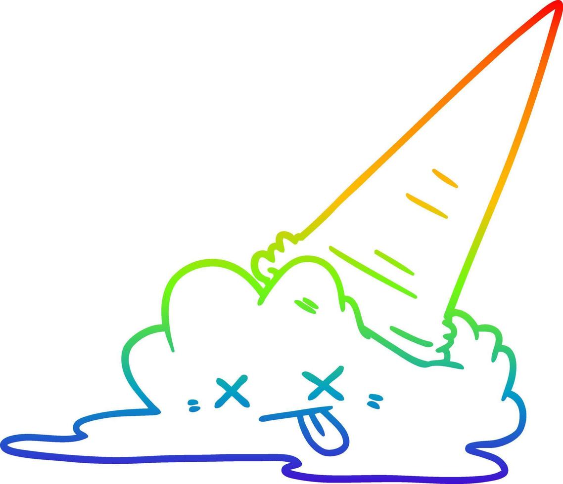 rainbow gradient line drawing splatted ice cream cartoon vector