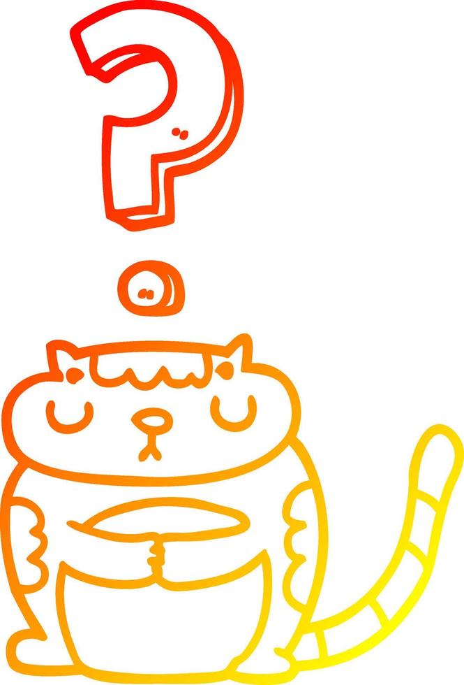 warm gradient line drawing cartoon cat with question mark vector