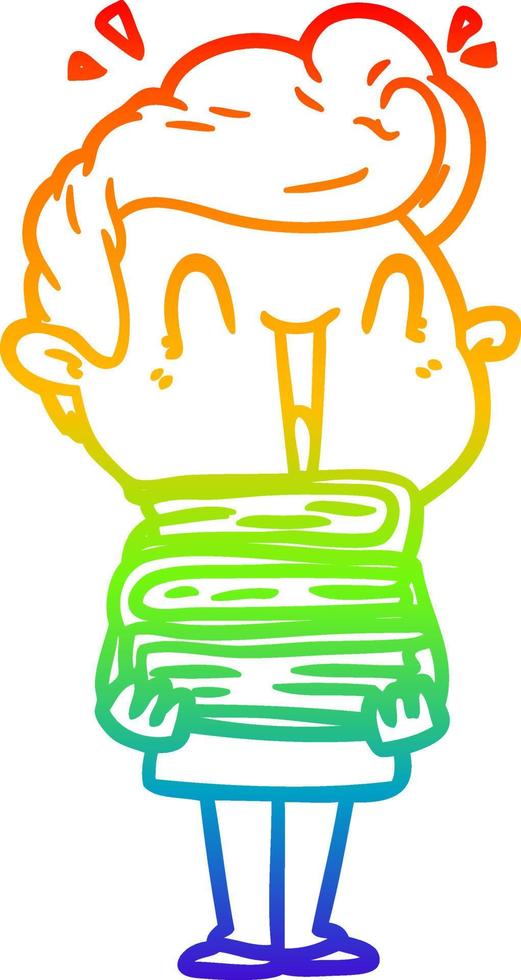 rainbow gradient line drawing cartoon excited man vector