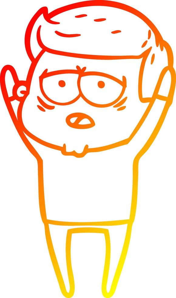 warm gradient line drawing cartoon tired man vector