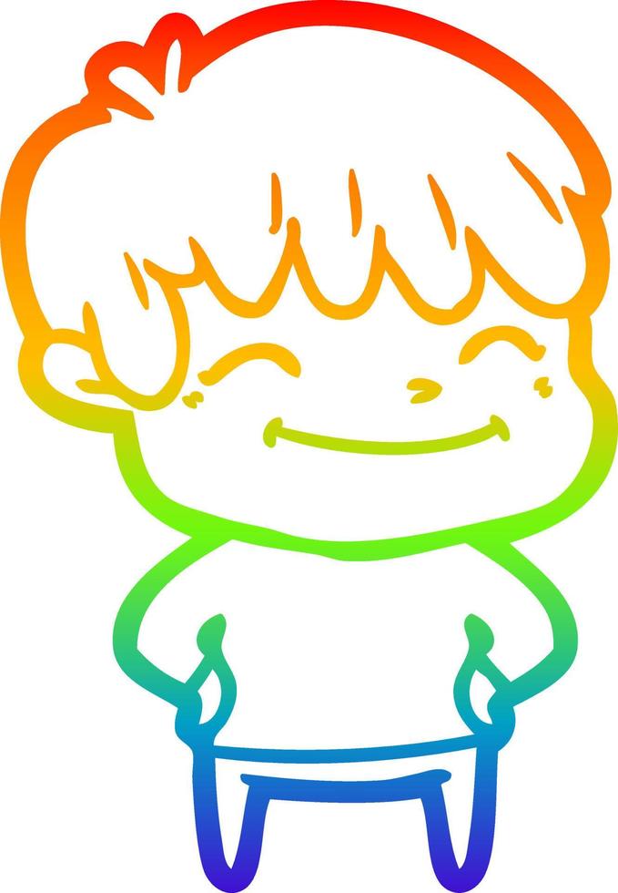 rainbow gradient line drawing happy cartoon boy vector