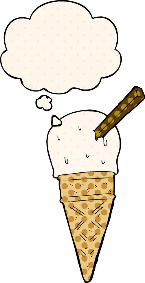 cartoon ice cream and thought bubble in comic book style vector