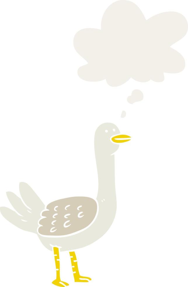 cartoon bird and thought bubble in retro style vector