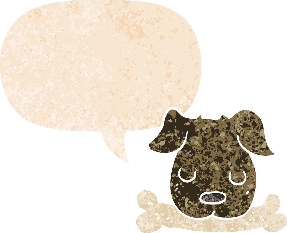 cartoon dog with bone and speech bubble in retro textured style vector