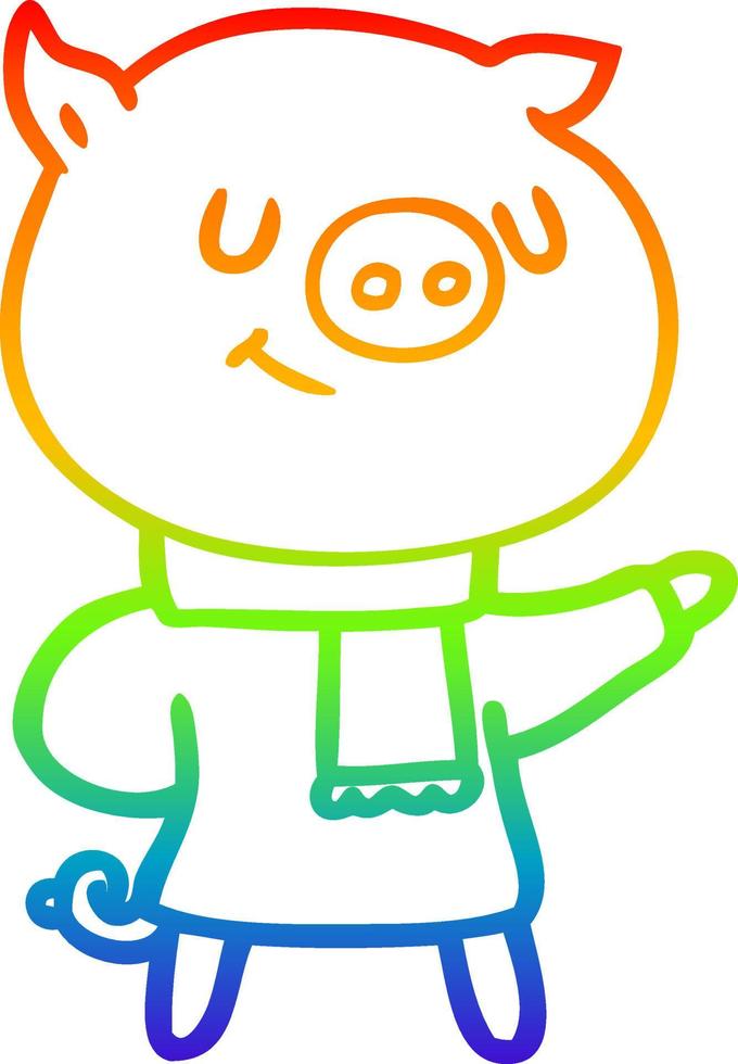 rainbow gradient line drawing happy cartoon pig vector