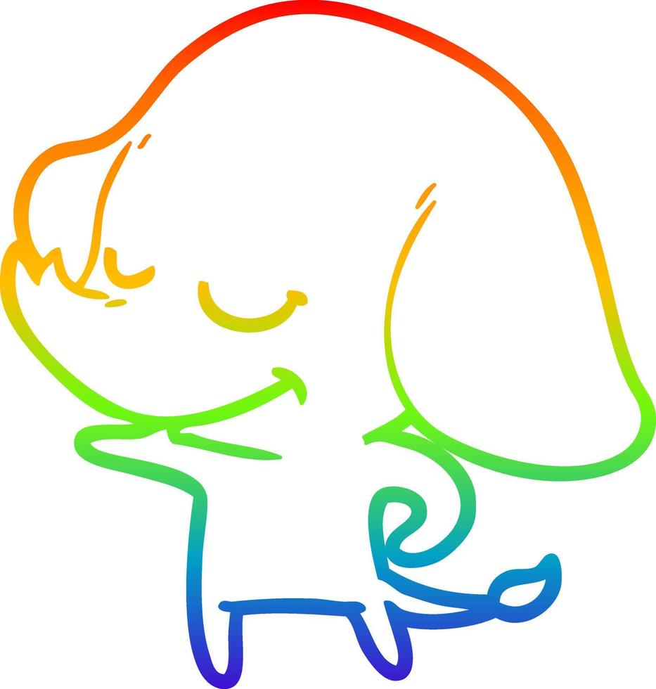 rainbow gradient line drawing cartoon smiling elephant vector