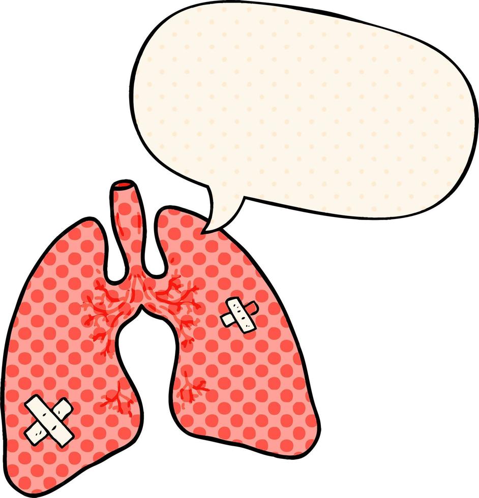 pulmones de dibujos animados y burbujas de habla al estilo de las historietas vector