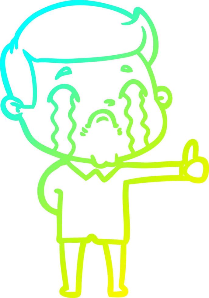 cold gradient line drawing cartoon man crying vector