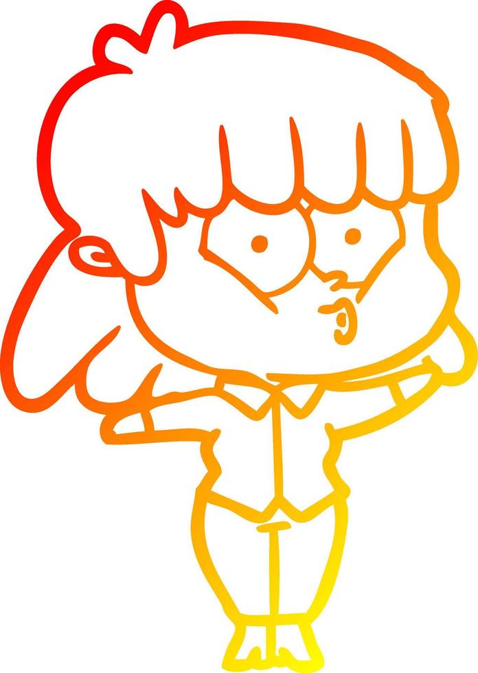 warm gradient line drawing cartoon whistling girl vector